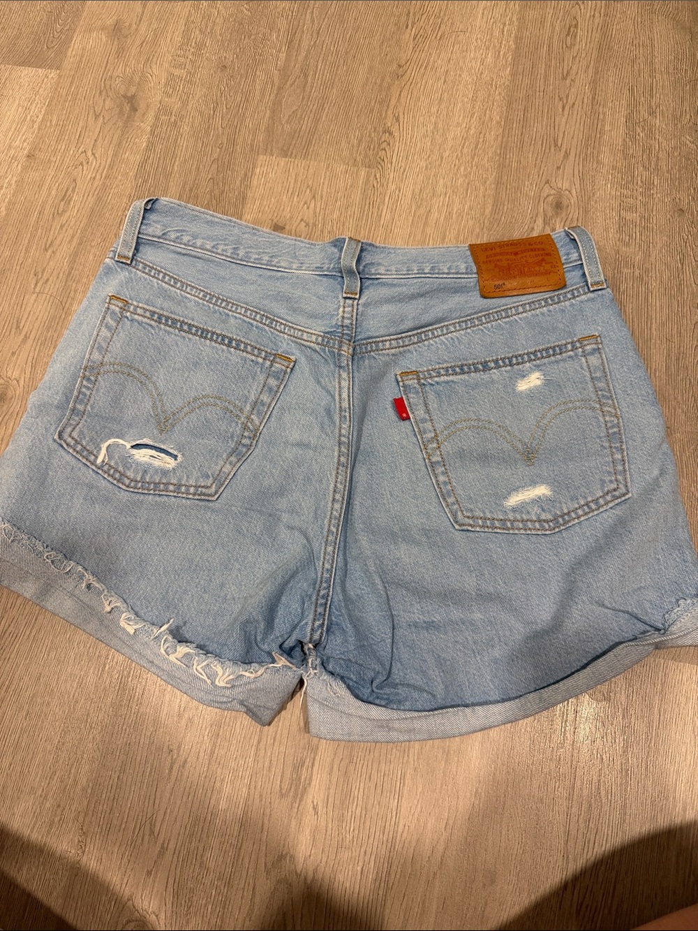 Levi's Light Wash Distressed High-Rise Denim Shorts